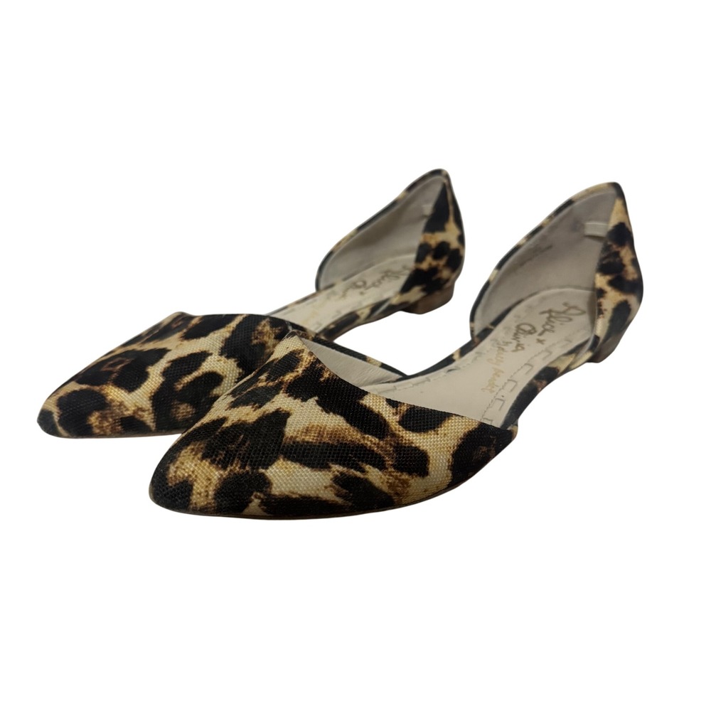 Alice + Olivia Leopard Print Canvas d'Orsay Pointed Toe Flats 37.5 Stacey Bendet